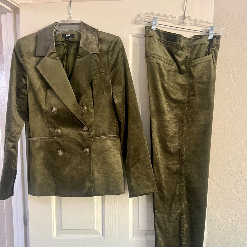 Hunter green double breasted corduroy suit jacket (medium) and pants (sz 27)